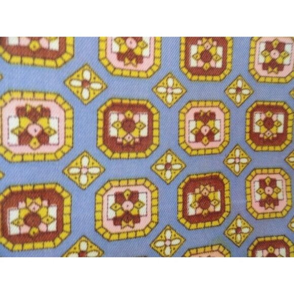 Vtg Scarf Pocket Square Blue Yellow Beige Geometric Design Handmade 100% Acetate - Picture 7 of 8